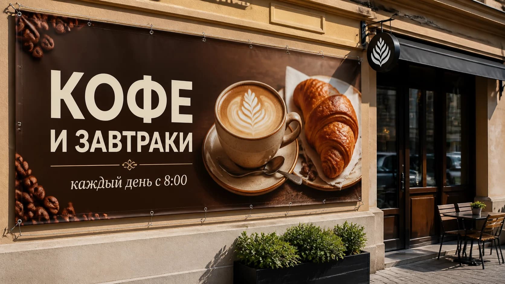 Баннер для кафе на фасаде — «Кофе и завтраки»
