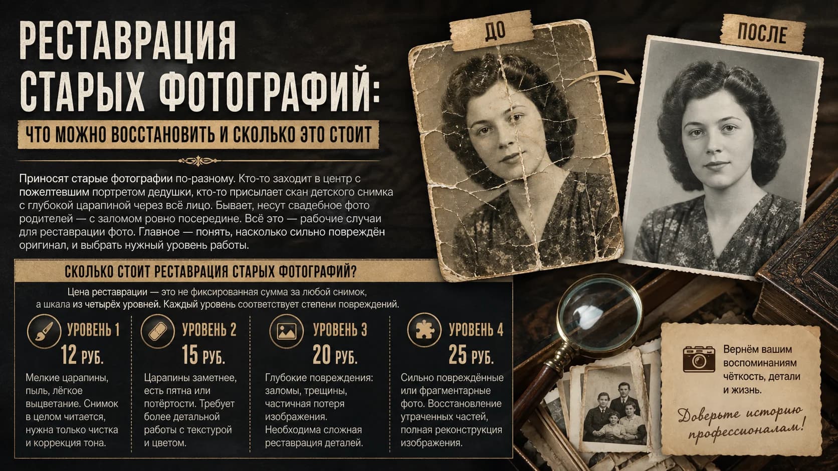 Реставрация старых фотографий: что можно восстановить и сколько это стоит