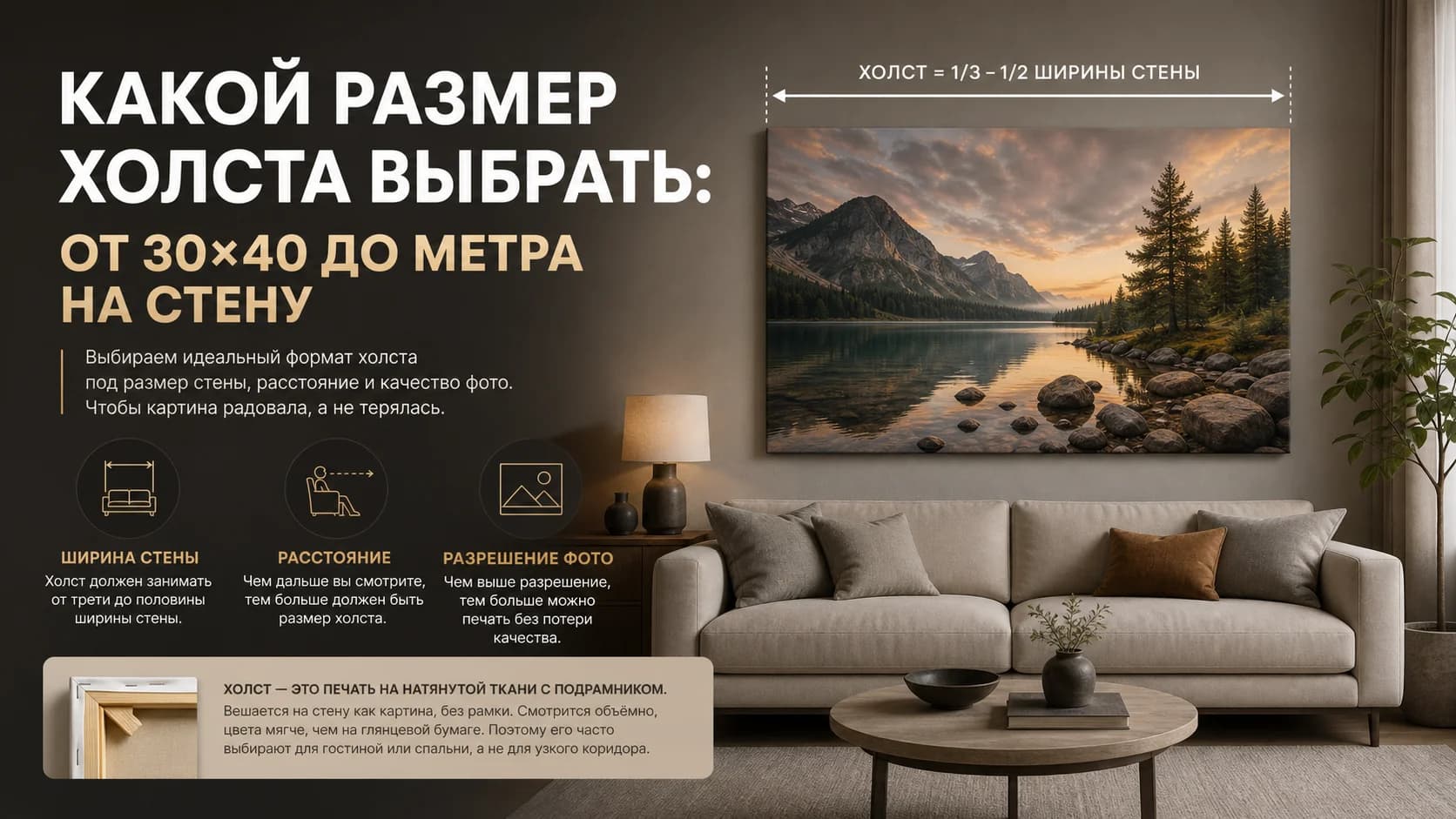 Какой размер холста выбрать: от 30×40 до метра на стену